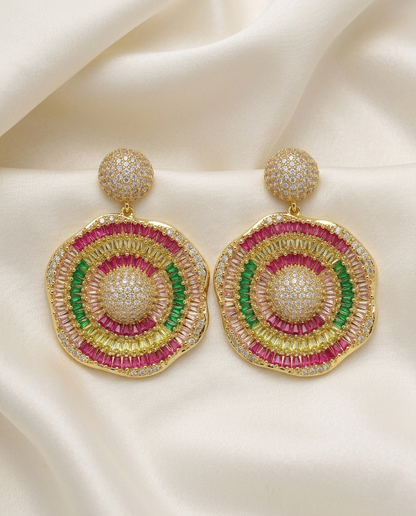 18K Gold Plated Chroma Mosaic Mandala Circle Drop Earrings