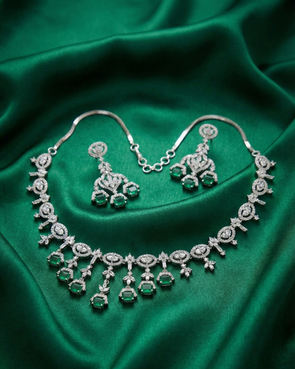 Emerald Green & Cubic Zirconia Statement Necklace Set