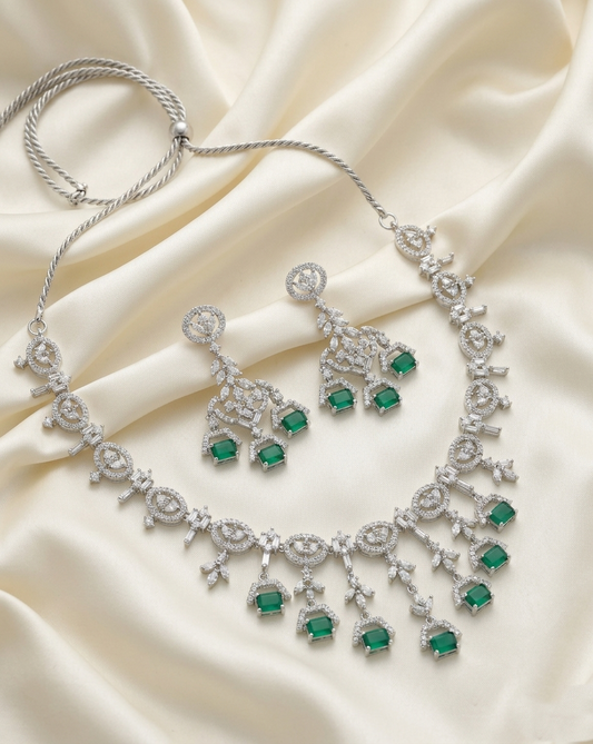 Emerald Green & Cubic Zirconia Statement Necklace Set