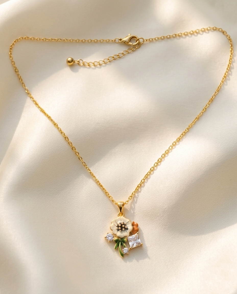 18K Gold Plated Blossom & Crystal Bloom Pendant Necklace