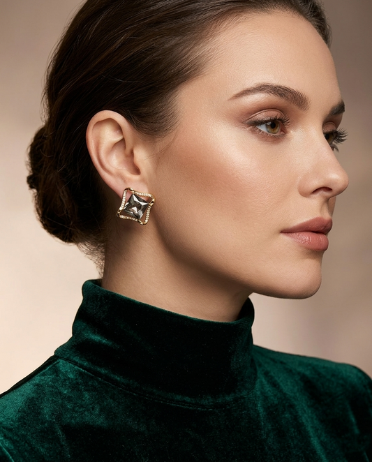 18K Gold Plated Geometric Faceted Crystal Stud Earrings
