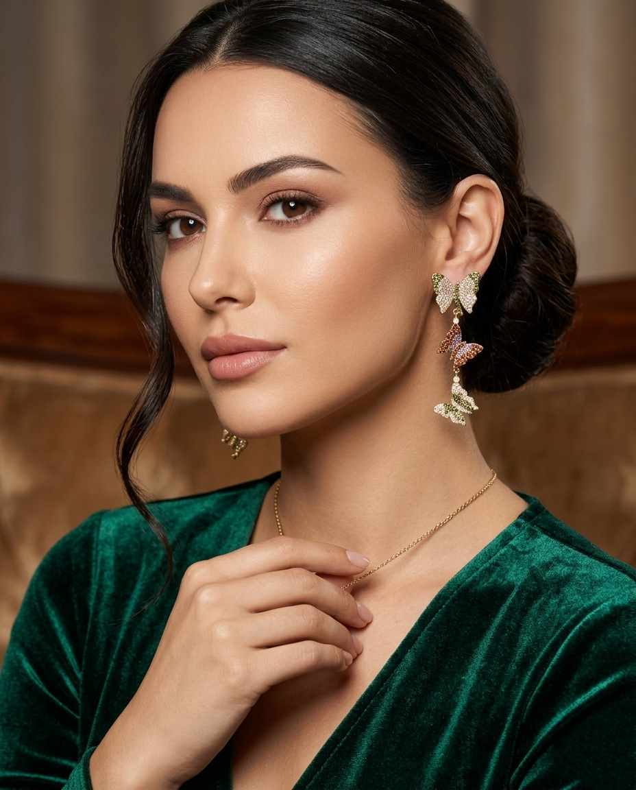18K Gold Plated Enchanted Flight Triple Butterfly Tiered Drop Earrings – Multi-Tone Luxury
