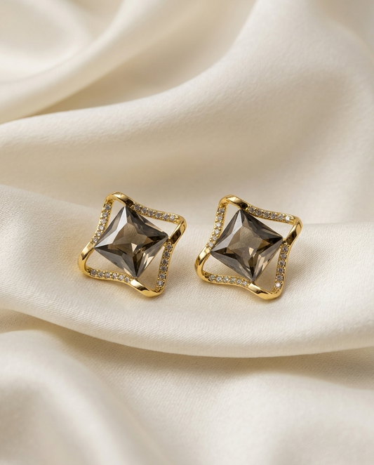 18K Gold Plated Geometric Faceted Crystal Stud Earrings