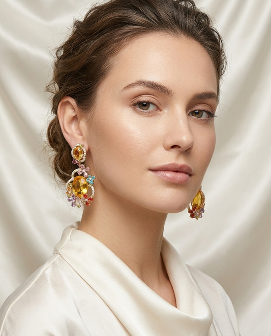 18K Gold Plated Golden Citrine Gardenia Chandelier Earrings