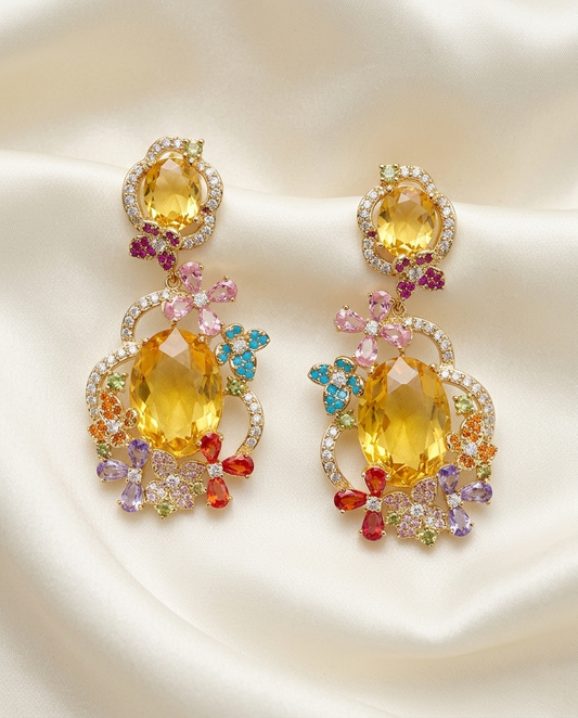 18K Gold Plated Golden Citrine Gardenia Chandelier Earrings