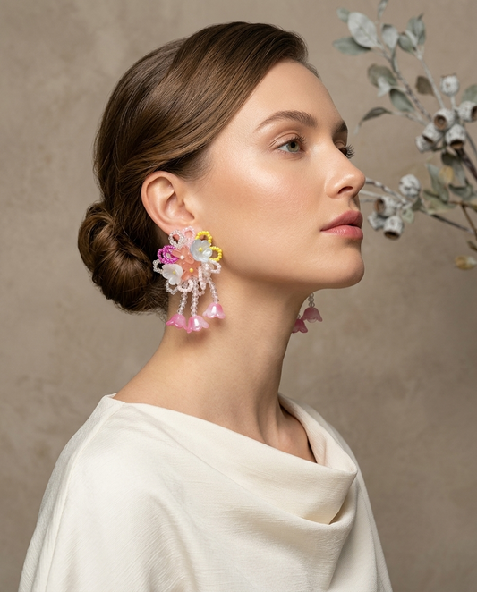Handcrafted Pastel Flower Cluster Dangle Earrings