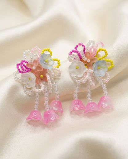 Handcrafted Pastel Flower Cluster Dangle Earrings