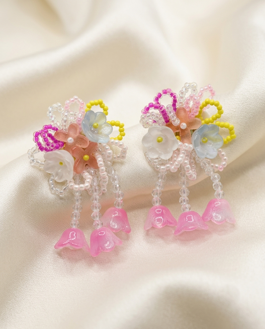 Handcrafted Pastel Flower Cluster Dangle Earrings