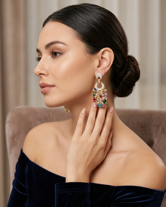 Luminous Gemstone Cascade Drop Earrings
