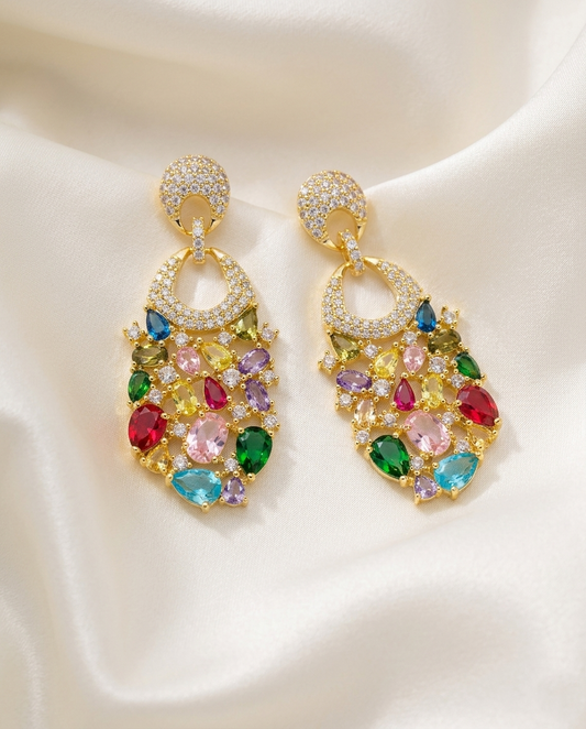 Luminous Gemstone Cascade Drop Earrings