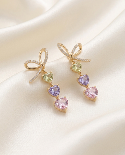 18K Gold Plated Pastel Heart Drop Bow Earrings