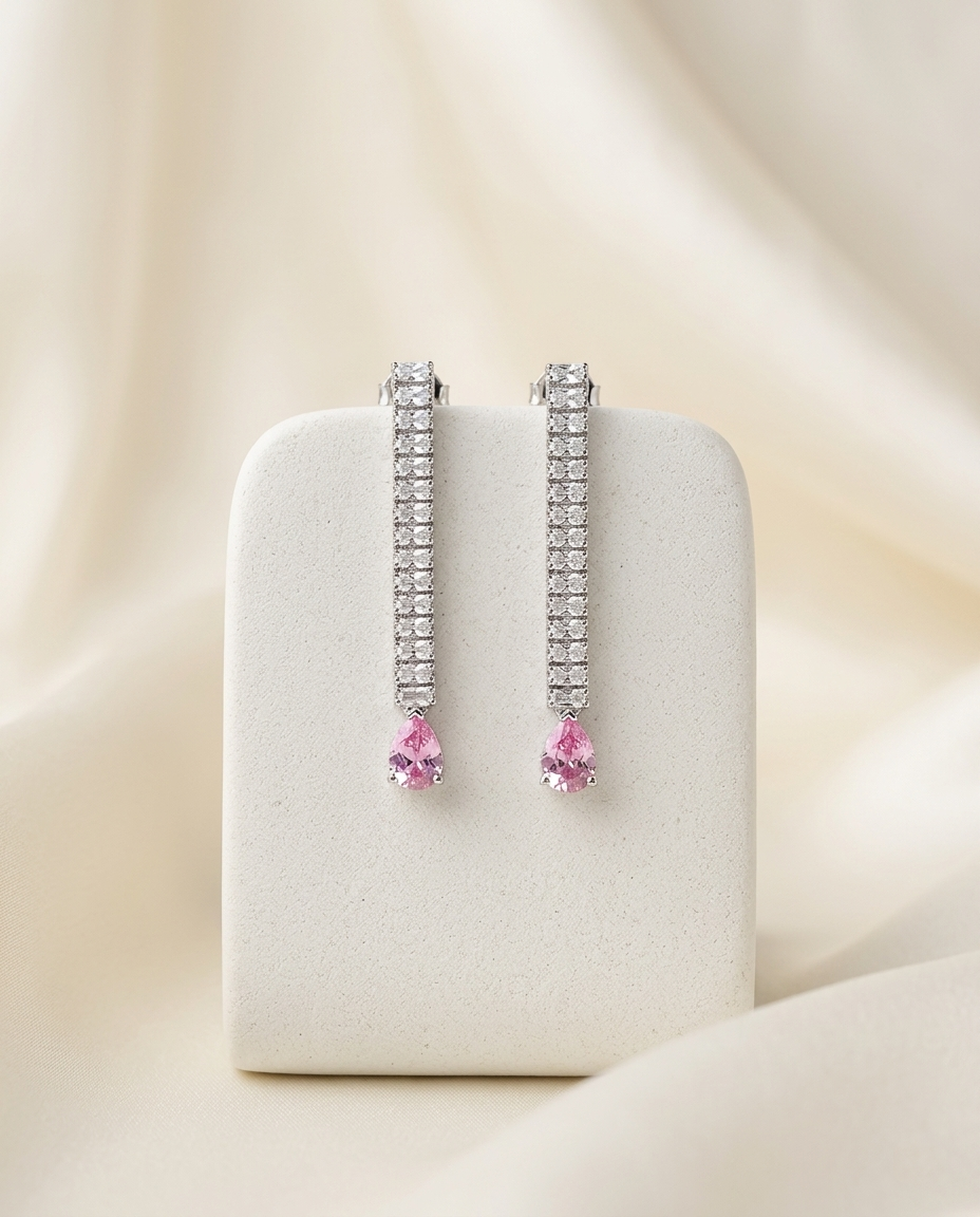 Pink Crystal Y-Necklace with earrings