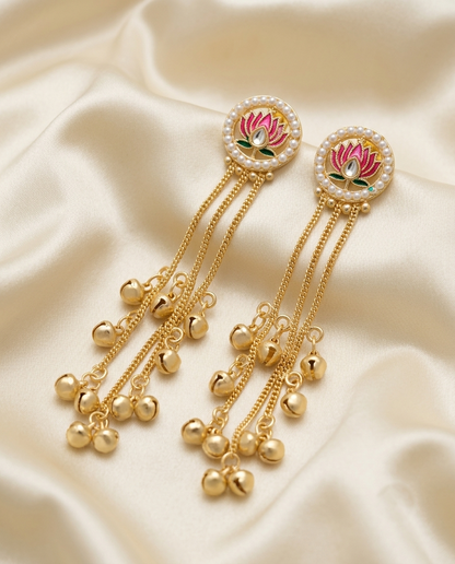 Pink Lotus Meenakari Kashmiri Earrings