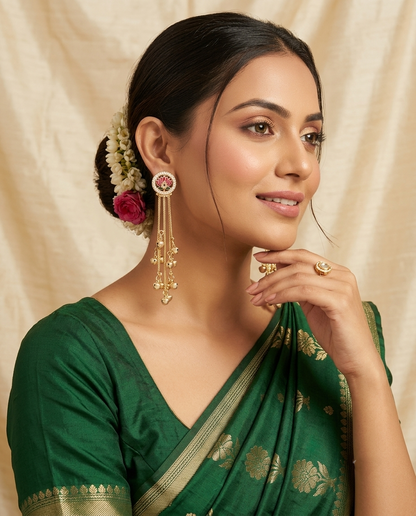 Pink Lotus Meenakari Kashmiri Earrings