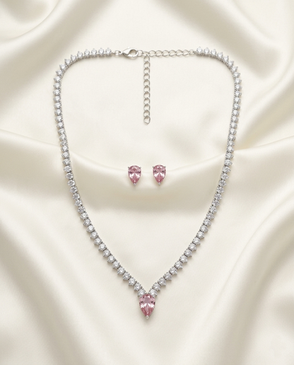 Pink Teardrop Crystal Tennis Jewelry Set