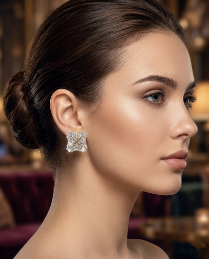 Radiant Geometric Crystal Cluster Stud Earrings