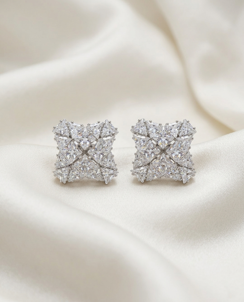 Radiant Geometric Crystal Cluster Stud Earrings