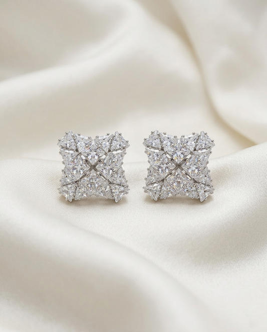 Radiant Geometric Crystal Cluster Stud Earrings