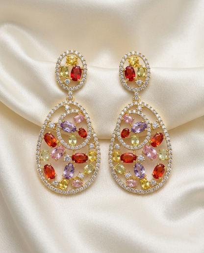 Radiant Kaleidoscope Multi-Gemstone Filigree Drop Earrings