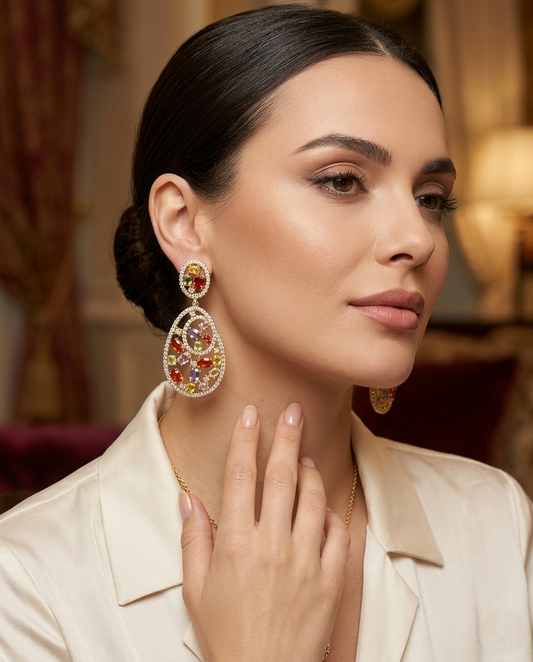 Radiant Kaleidoscope Multi-Gemstone Filigree Drop Earrings