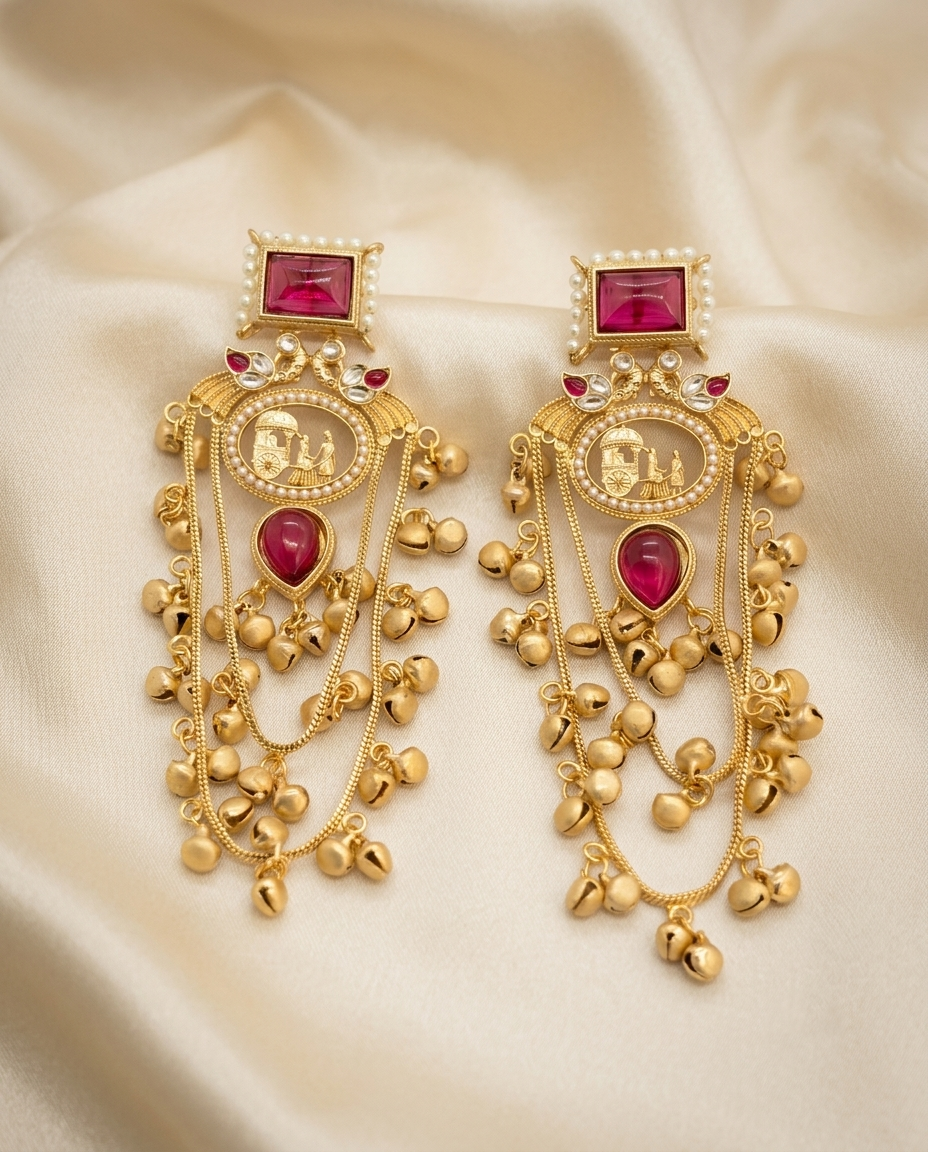 Royal Ruby Doli Motif Kashmiri Earrings