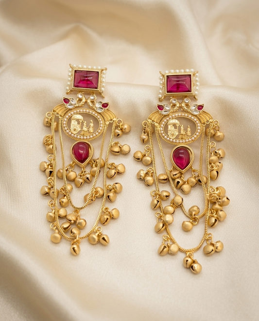 Royal Ruby Doli Motif Kashmiri Earrings