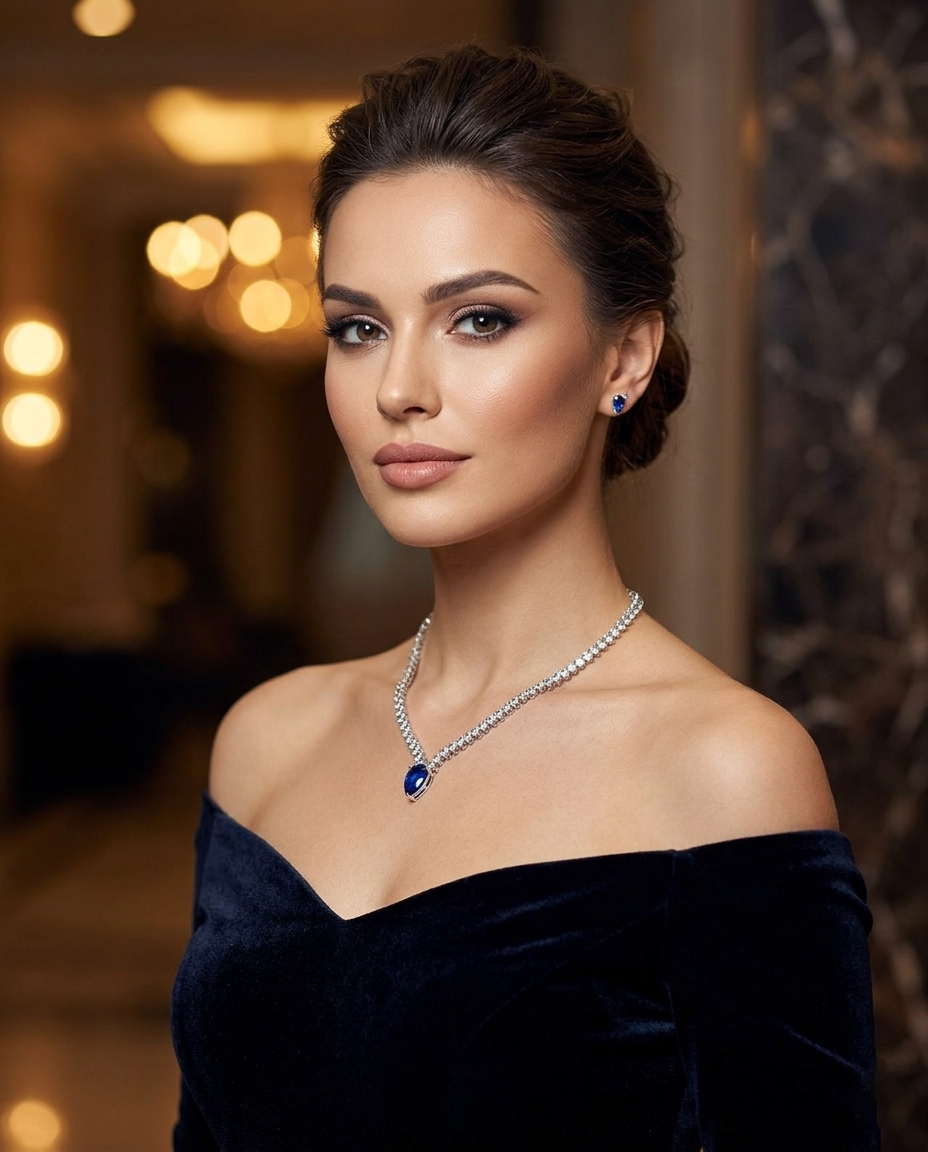 Sapphire Blue Teardrop Crystal Tennis Jewelry Set