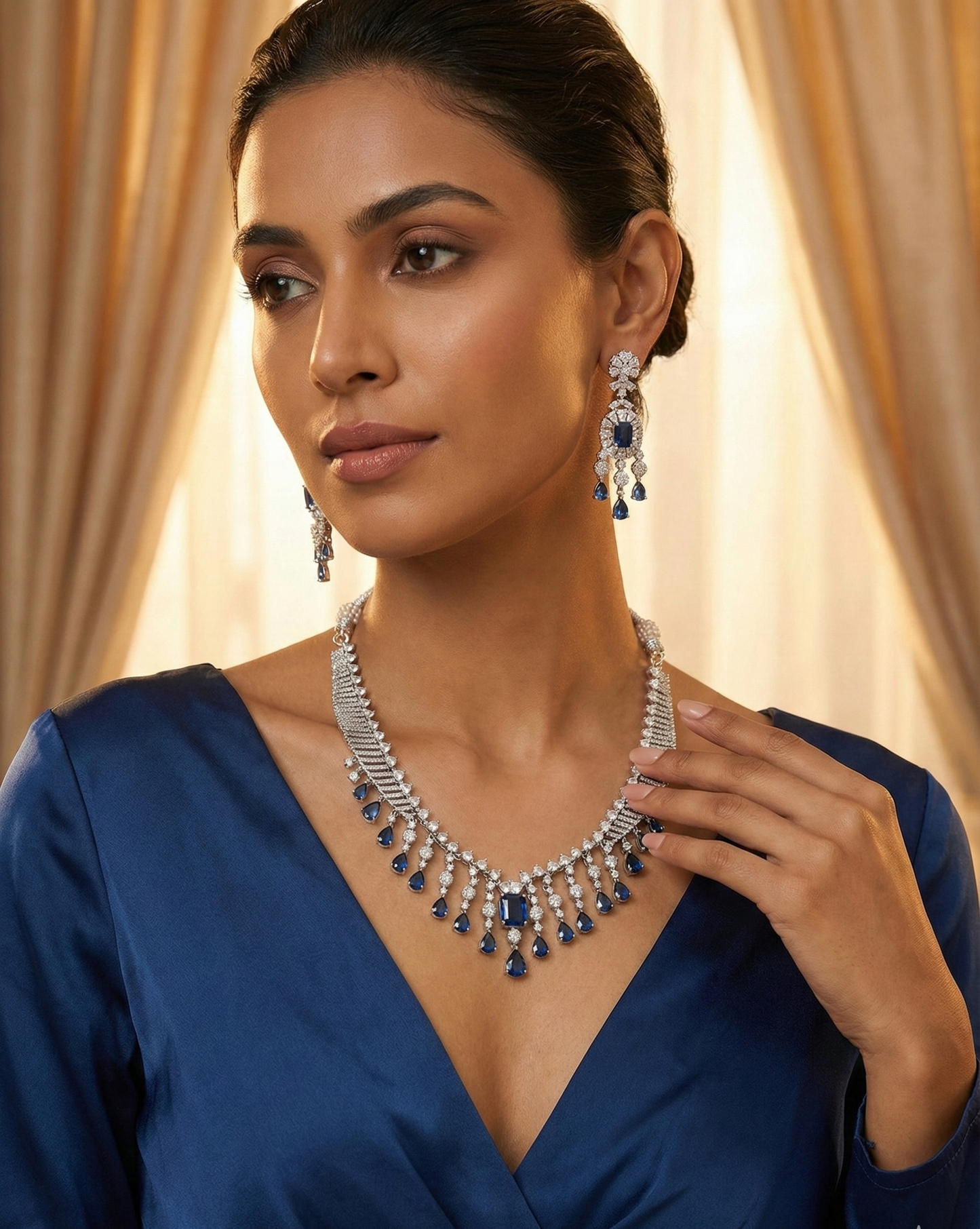 The Midnight Royal Sapphire & Diamond Statement Necklace Set