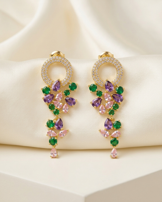 Vibrant Mirrored Crystal Cluster Drop Earrings