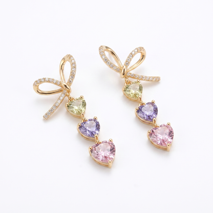 18K Gold Plated Pastel Heart Drop Bow Earrings