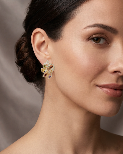 18K Gold Plated Elegant Mirrored Peacock Stud Earrings